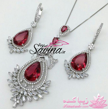 سرویس گردنبند و گوشواره نقره یاقوت سرخ